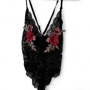 Black Floral Lace Cross Back Lingerie Teddy - Size Large